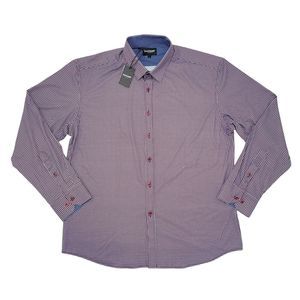 Duchamp Button Down Shirt Mens Large Blue Red Geometric Long Sleeve‎ Knit NEW